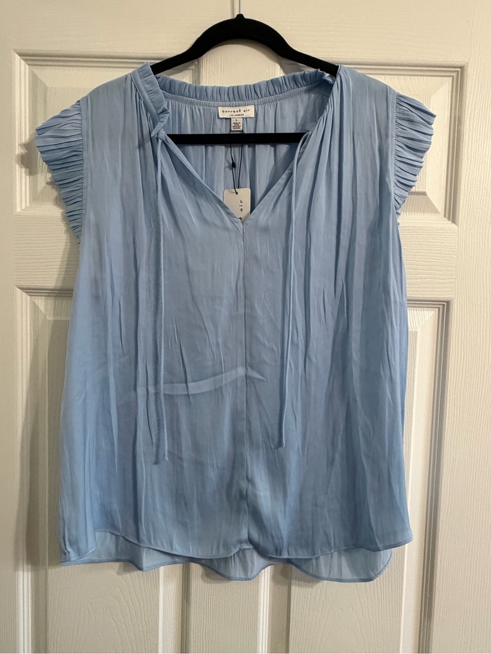 Current Air Light Blue Pleated Cap Sleeve V-Neck Blouse
